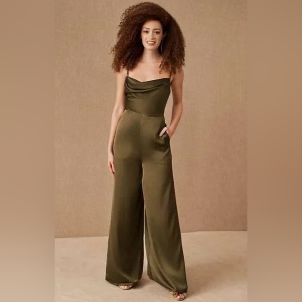 Fame and Partners Sage Green Strapless Jumpsuit